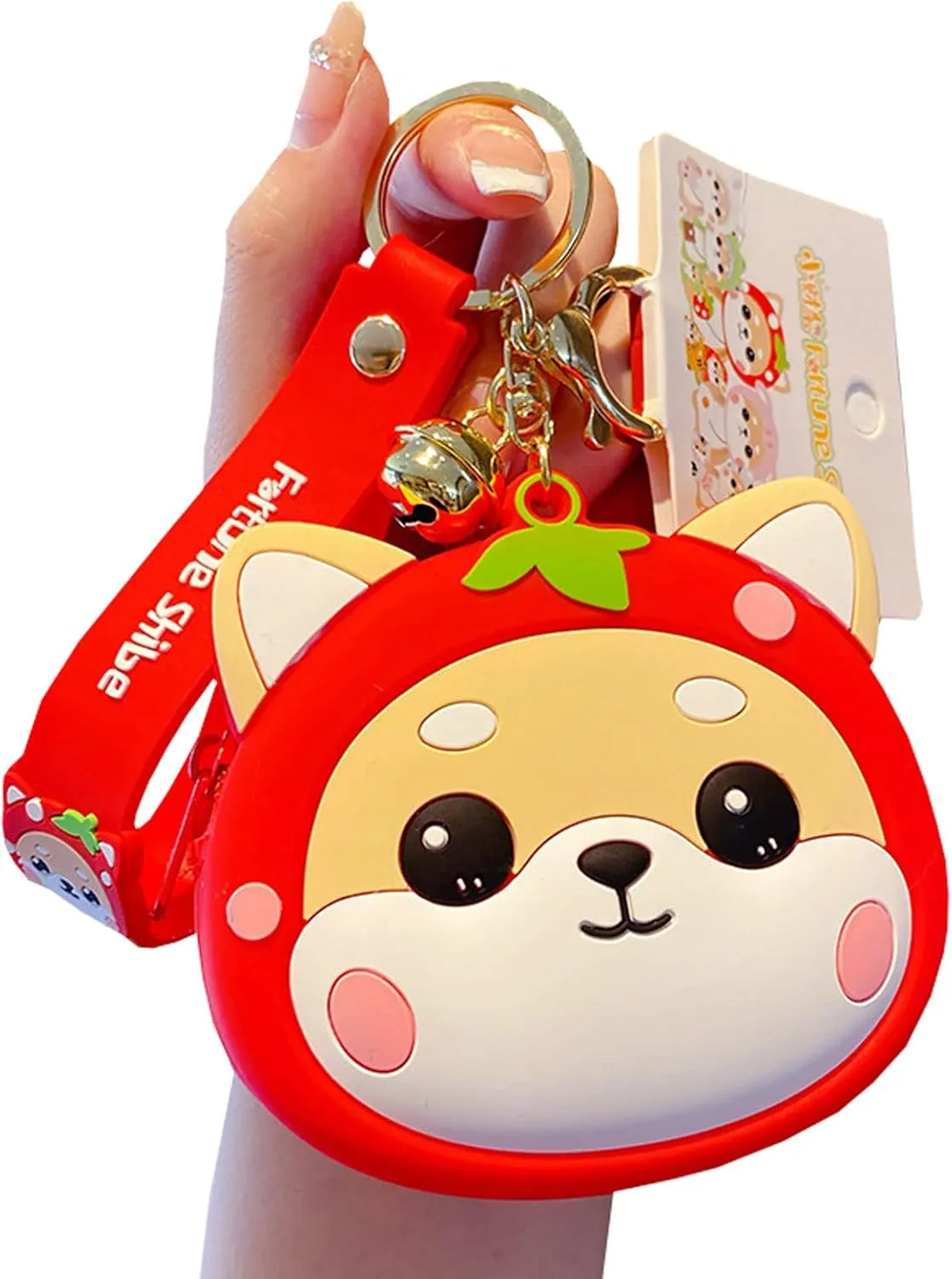 Cute Coin Purse Wristlet Keychain, Silicone Shiba Inu Wallet Key Handbag Accessories Keyring for Kids Girls Women