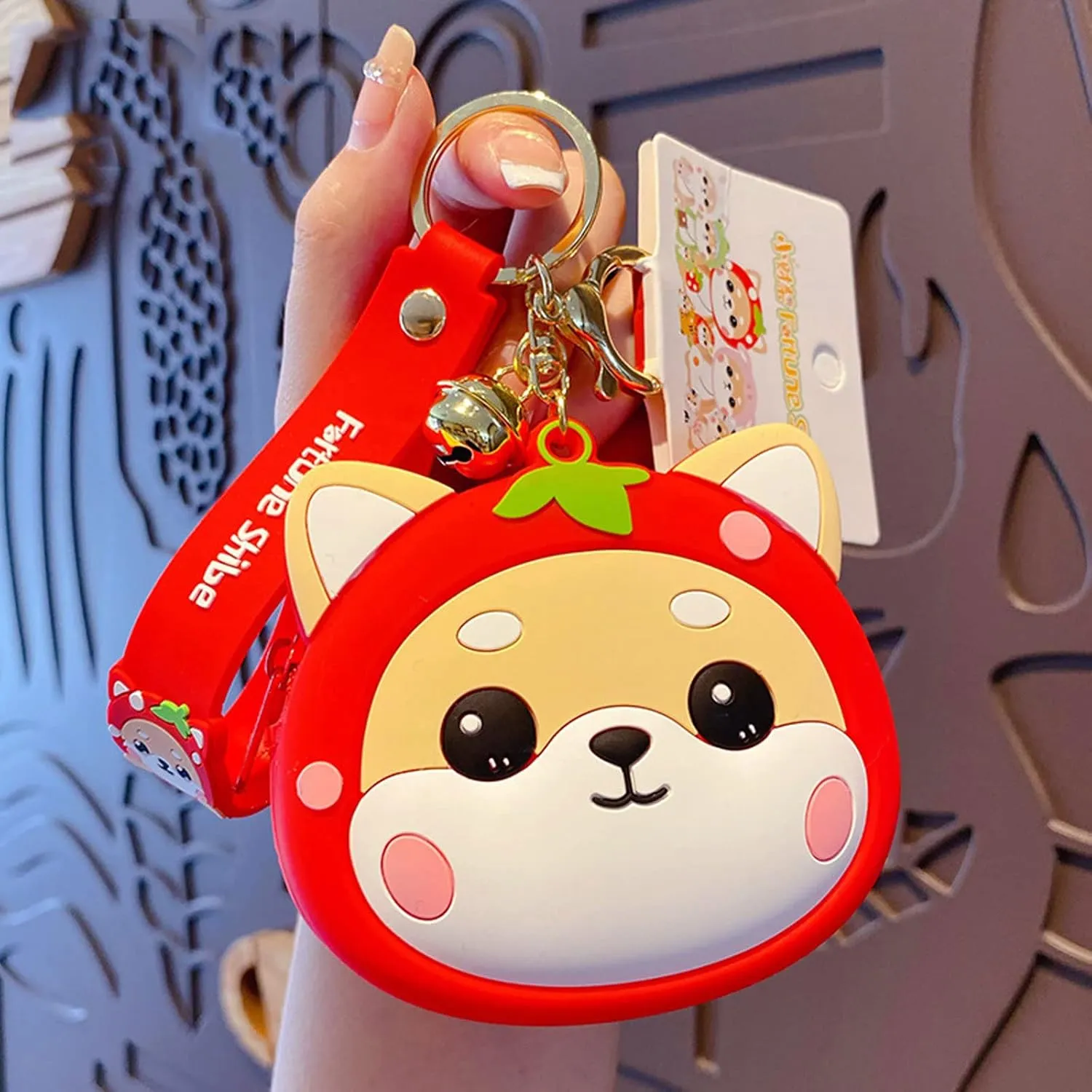 Cute Coin Purse Wristlet Keychain, Silicone Shiba Inu Wallet Key Handbag Accessories Keyring for Kids Girls Women