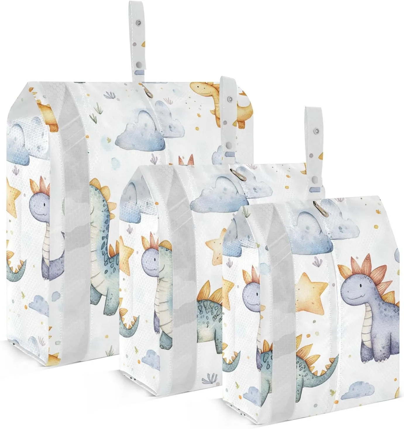 Cute Dinosaur Clound White 3 Set Packing Travel Bags Reusable Folding Closet Organizer Clothing Storage Bag Bags Organizer