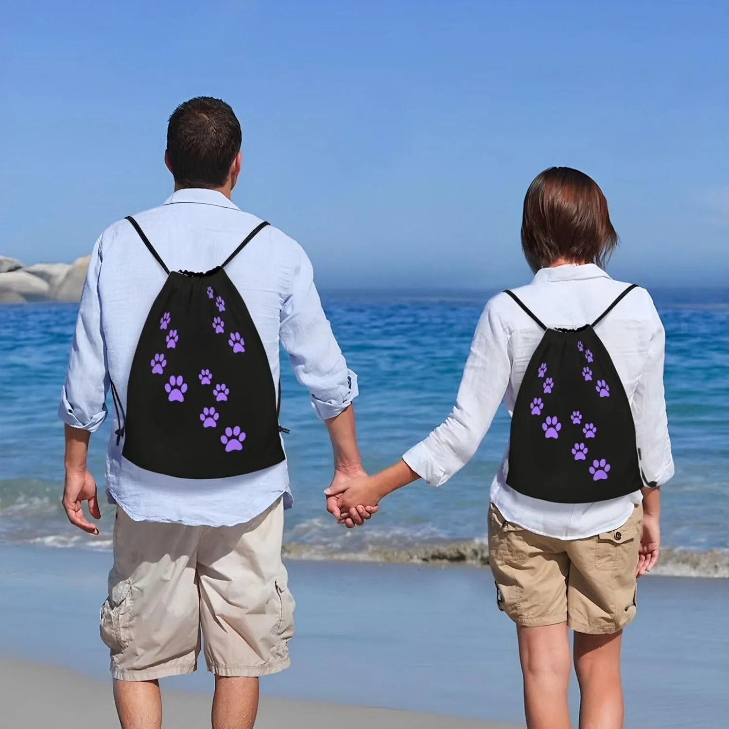 Cute Dog Paw Print Drawstring Backpack Adjustable Bag Sackpack Paws Bags for Gym Shopping Sport Yoga
