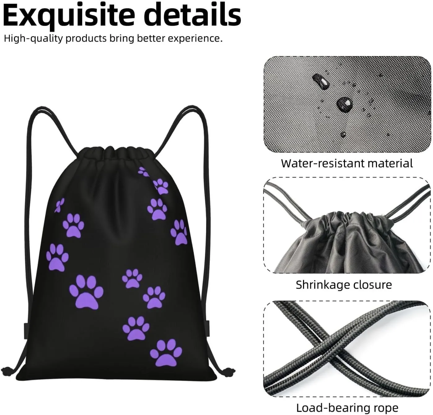 Cute Dog Paw Print Drawstring Backpack Adjustable Bag Sackpack Paws Bags for Gym Shopping Sport Yoga