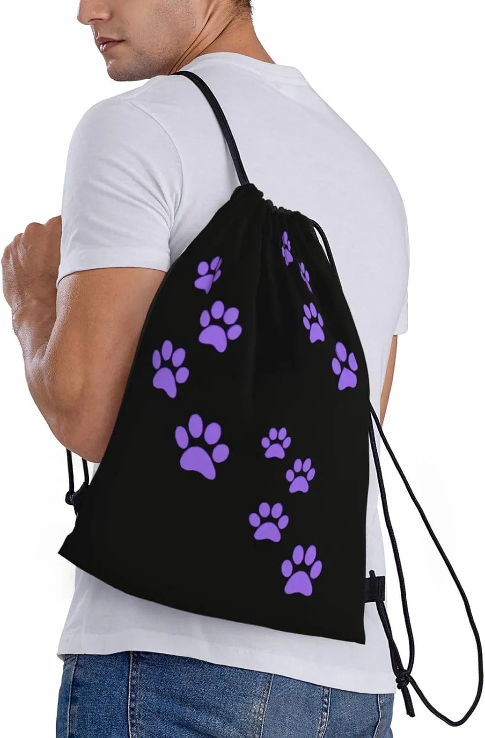 Cute Dog Paw Print Drawstring Backpack Adjustable Bag Sackpack Paws Bags for Gym Shopping Sport Yoga