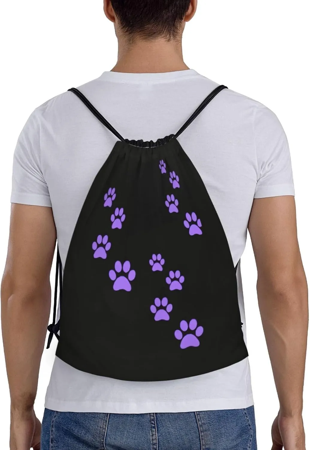 Cute Dog Paw Print Drawstring Backpack Adjustable Bag Sackpack Paws Bags for Gym Shopping Sport Yoga