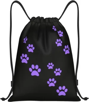 Cute Dog Paw Print Drawstring Backpack Adjustable Bag Sackpack Paws Bags for Gym Shopping Sport Yoga