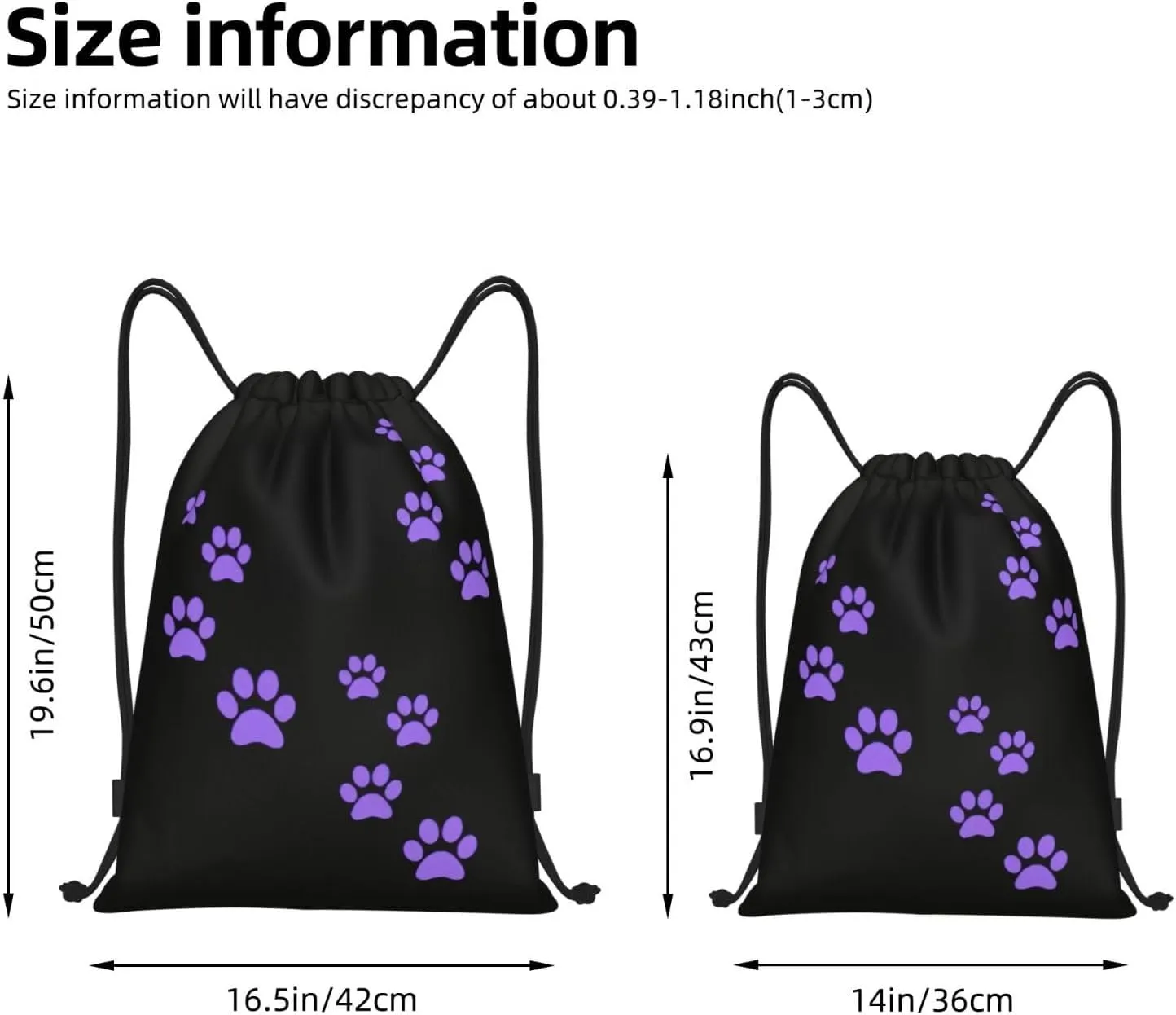 Cute Dog Paw Print Drawstring Backpack Adjustable Bag Sackpack Paws Bags for Gym Shopping Sport Yoga