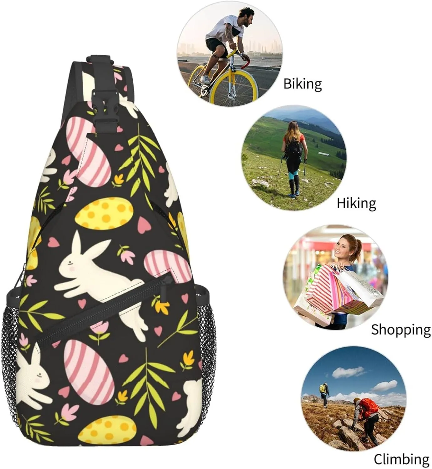 Cute Easter Bunny Sling Bag for Women Men Large Crossbody Bags Work Laptop Backpack Handbags