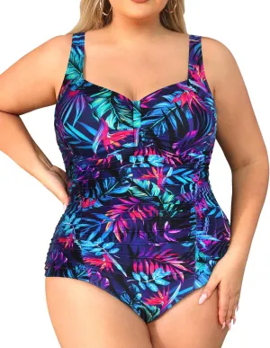 Daci Women Plus Size One Piece Swimsuits - Tummy Control Retro Ruched Bathing Suits Vintage Swimwear