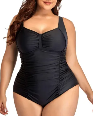 Daci Women Plus Size One Piece Swimsuits - Tummy Control Retro Ruched Bathing Suits Vintage Swimwear