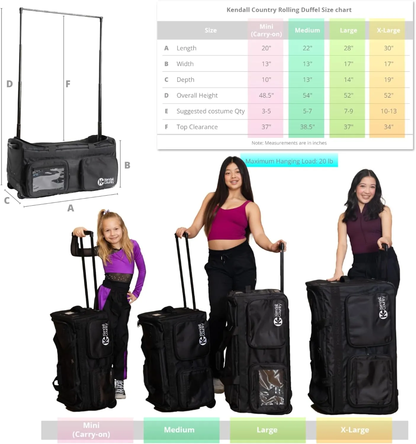 Dance Bag with Garment Rack  Collapsible Costume Rolling Duffel Bag with Wheels for Competition, Shows, Performances, Travel and More (Raven Black, 28-inch)