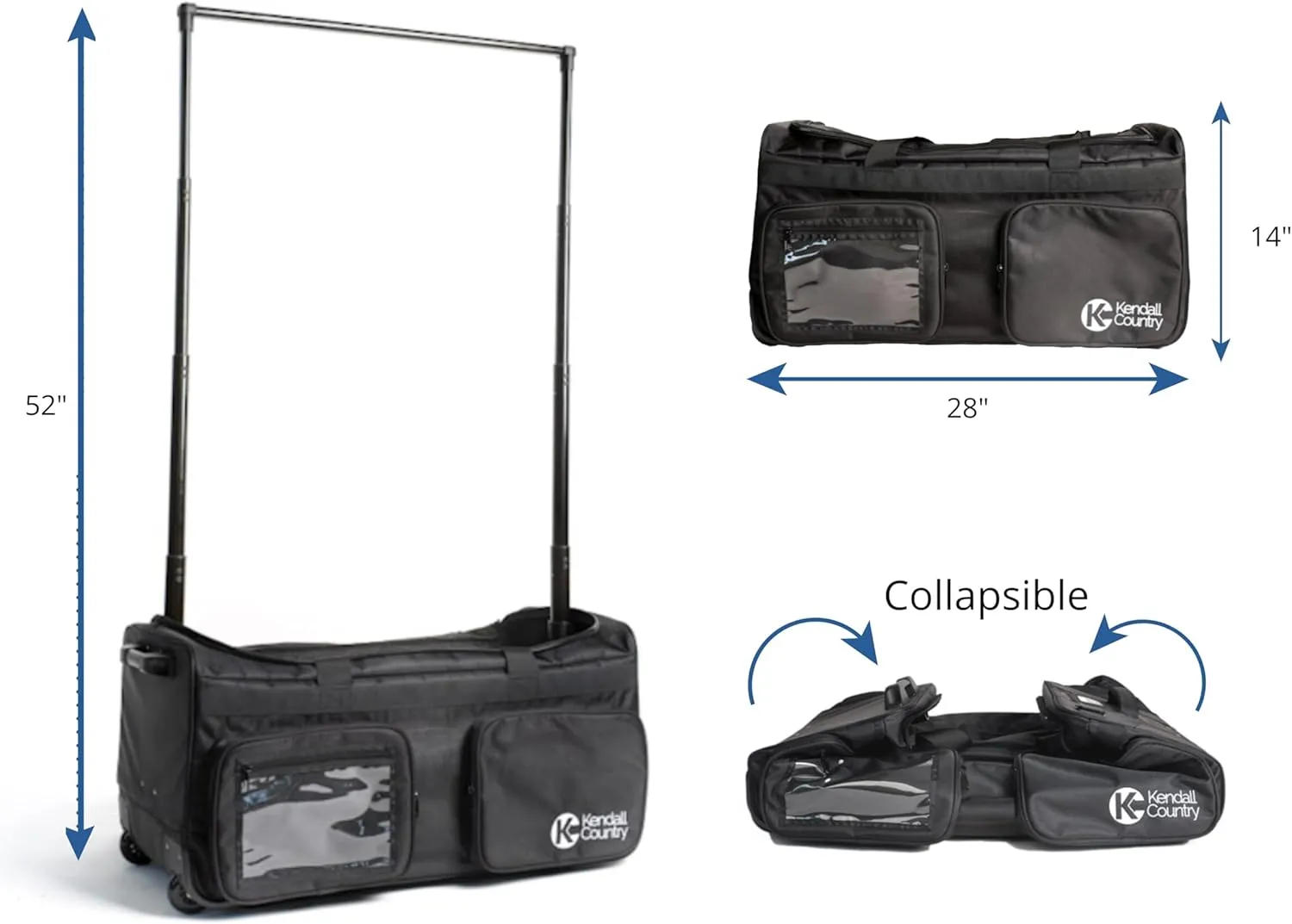 Dance Bag with Garment Rack  Collapsible Costume Rolling Duffel Bag with Wheels for Competition, Shows, Performances, Travel and More (Raven Black, 28-inch)