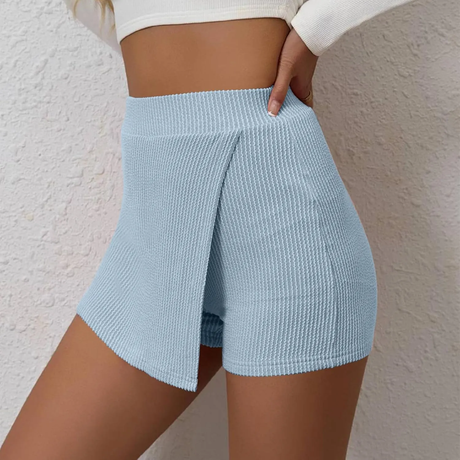 DDAPJ pyju Women's Summer Wrap Skort Textured High Waisted Skirt Elastic Waist Pull On Shorts Dressy Mini Skirt Inner Shorts