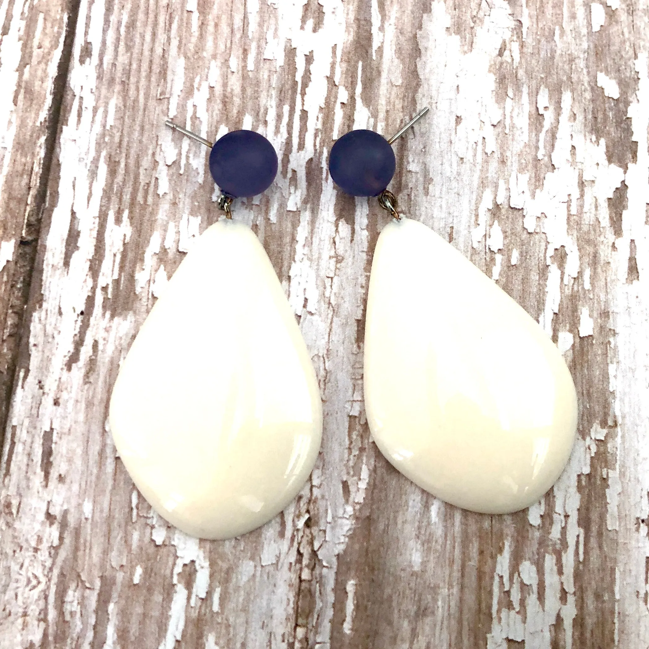 Denim Blue & Cream Avocado Drop Earrings