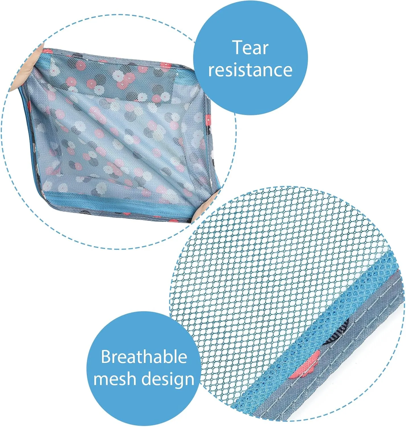 DIMJ Packing Cubes for Travel - 8 Pcs Travel Cubes for Suitcase Lightweight Travel Essential Bag with Large Toiletries Bag for Clothes Shoes Cosmetics Toiletries (Blue Flower)