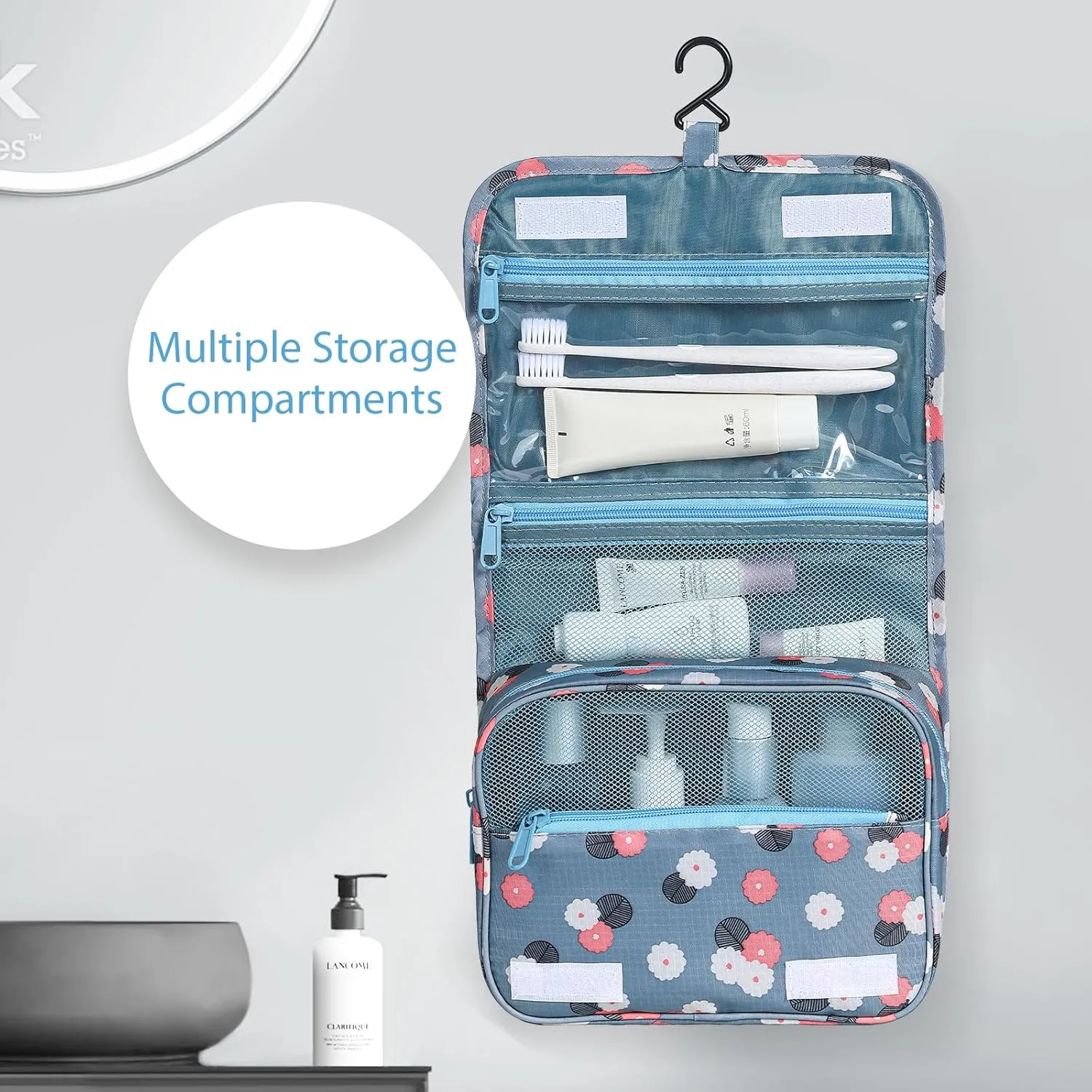 DIMJ Packing Cubes for Travel - 8 Pcs Travel Cubes for Suitcase Lightweight Travel Essential Bag with Large Toiletries Bag for Clothes Shoes Cosmetics Toiletries (Blue Flower)