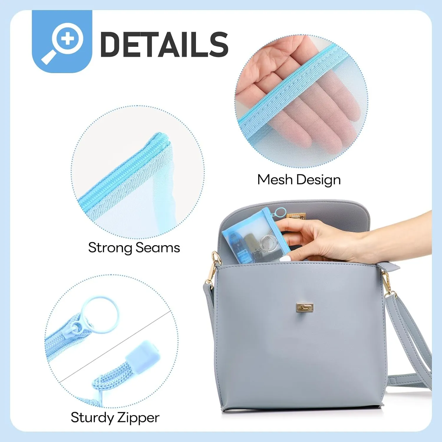 EASYFUN Mesh Zipper Bag Purse Organizer Makeup/Cosmetic Bag Travel Toiletry Bag Coin Pouch Daily Accessories, (Blue)