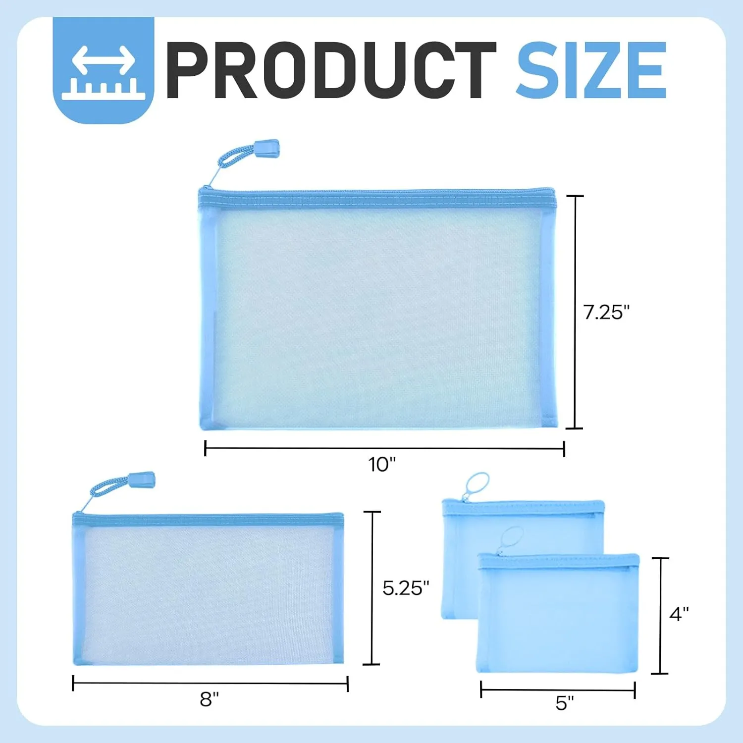 EASYFUN Mesh Zipper Bag Purse Organizer Makeup/Cosmetic Bag Travel Toiletry Bag Coin Pouch Daily Accessories, (Blue)
