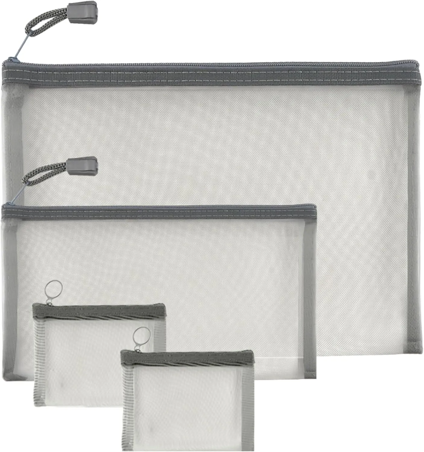 EASYFUN Mesh Zipper Bag Purse Organizer Makeup/Cosmetic Bag Travel Toiletry Bag Coin Pouch Daily Accessories Grey