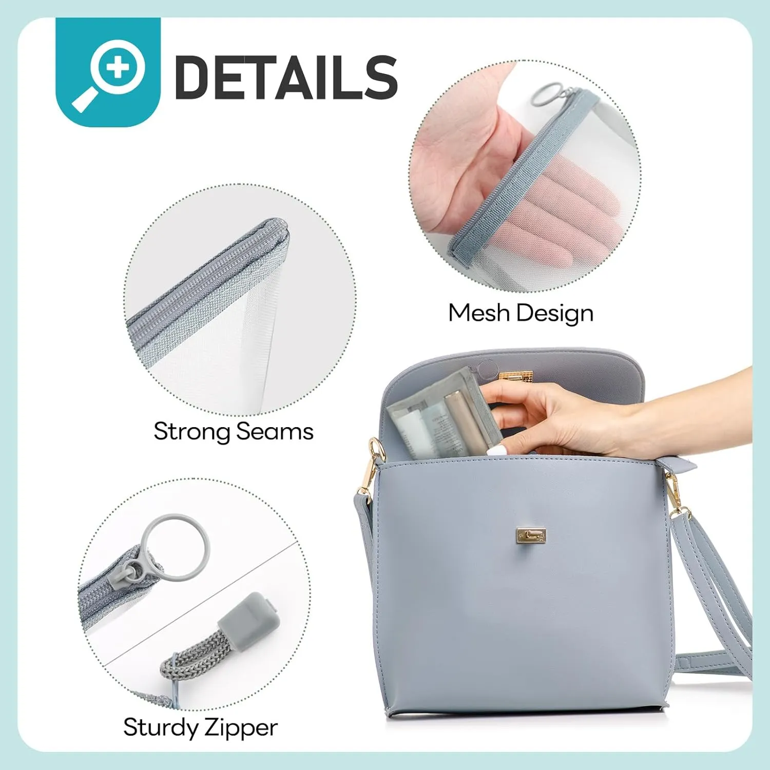 EASYFUN Mesh Zipper Bag Purse Organizer Makeup/Cosmetic Bag Travel Toiletry Bag Coin Pouch Daily Accessories Grey