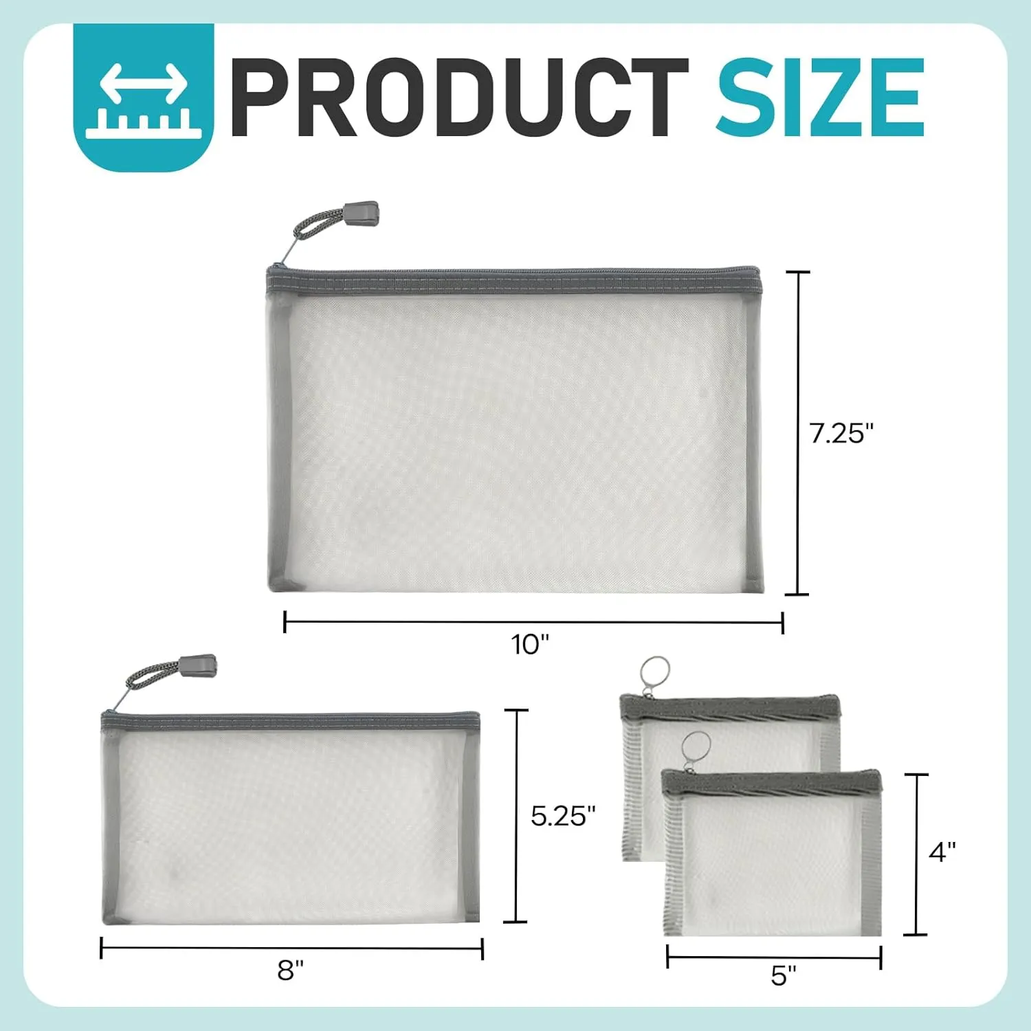 EASYFUN Mesh Zipper Bag Purse Organizer Makeup/Cosmetic Bag Travel Toiletry Bag Coin Pouch Daily Accessories Grey