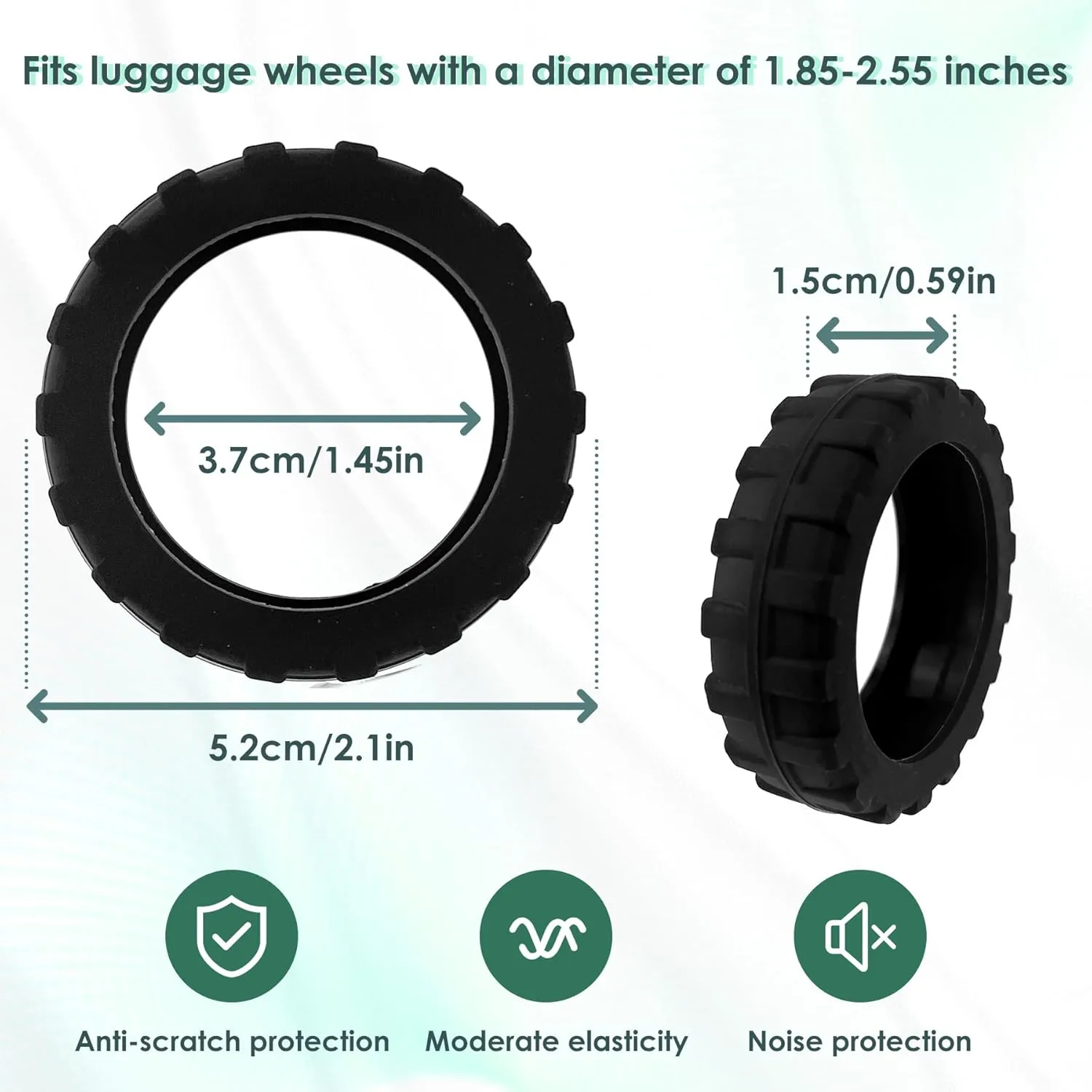 EKIND Luggage Wheel Covers, Thickened Anti-Skid & Scratch-Resistant Protectors for Suitcases, Luggage Accessories (8 Pcs, Black)