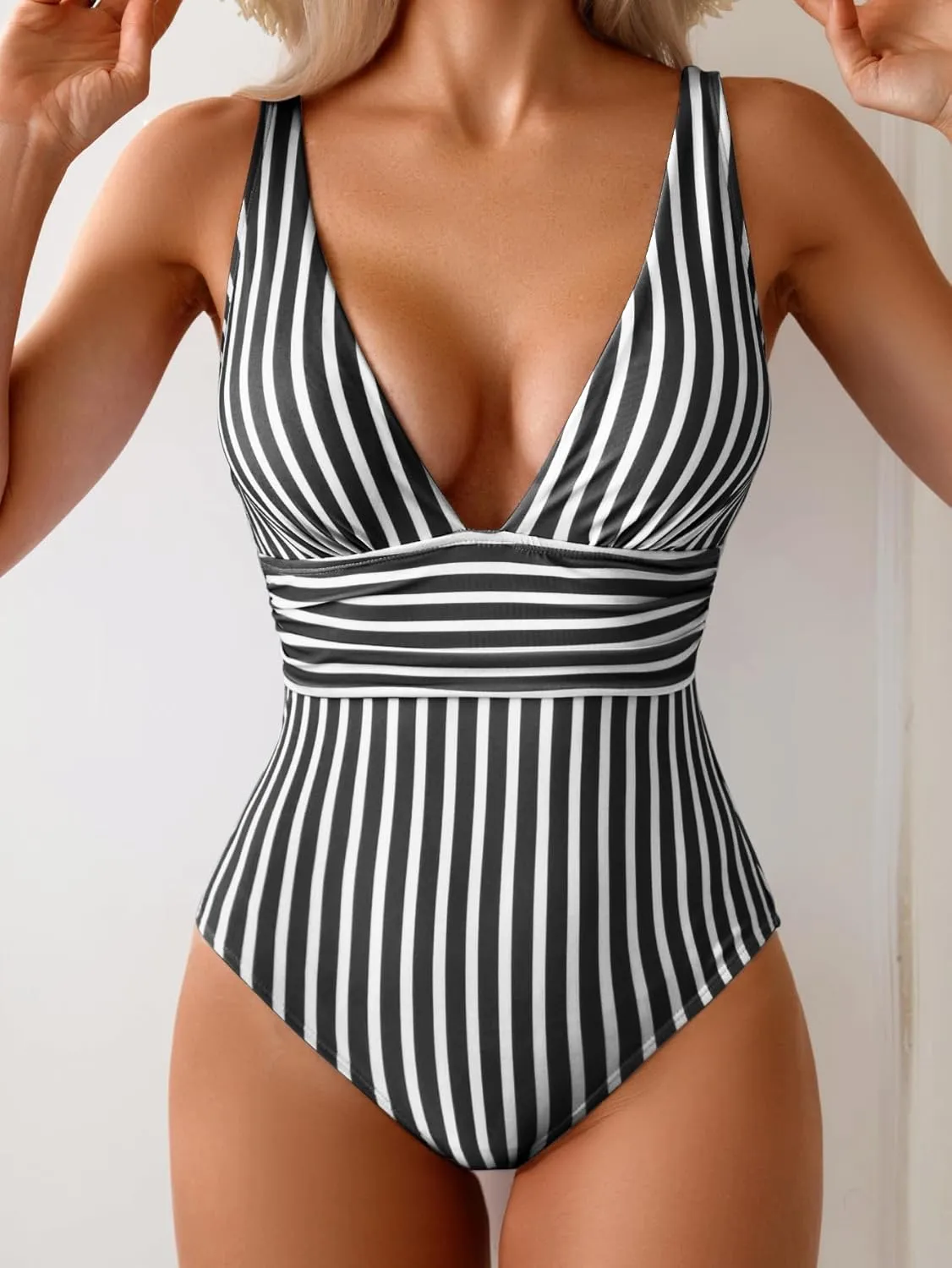 Eomenie Women's One Piece Swimsuit Tummy Control Bathing Suit V Neck Slimming 1 Piece Swimwear