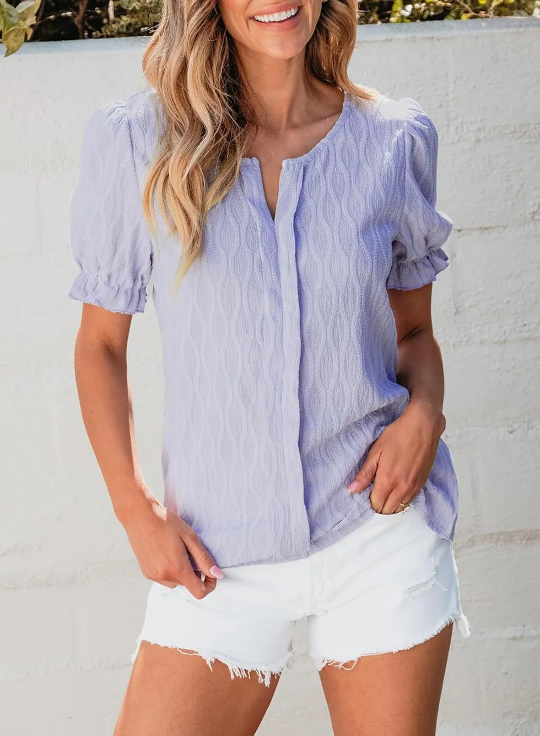 EVALESS Womens Fashion Tops Cute Puff Sleeve Blouses for Women Dressy Casual Spring Summer Clothes Outfits for 2025