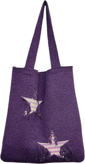 Fairy Grunge Tote Bag Y2K Fairycore Crochet Hobo Bag Ripped Star Knitted Shoulder Bag Cottagecore Emo Accessories