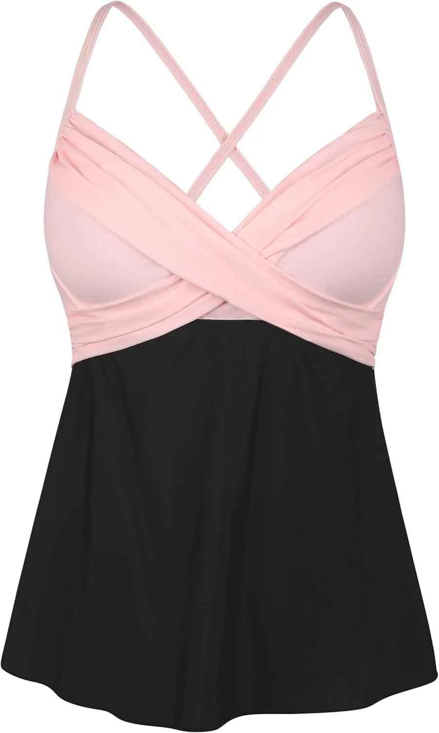 Firpearl Women's Underwire Tankini Top Only Twist V Neck Swimsuits for Big Busted Loose Fit Bathing Suit Tops