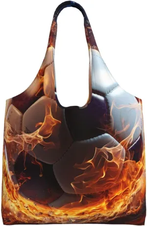 Flame Football Canvas Tote Bag Aesthetic Large Shoulder Bags Reusable Shopping Bags for Women Grocery Bag Purse