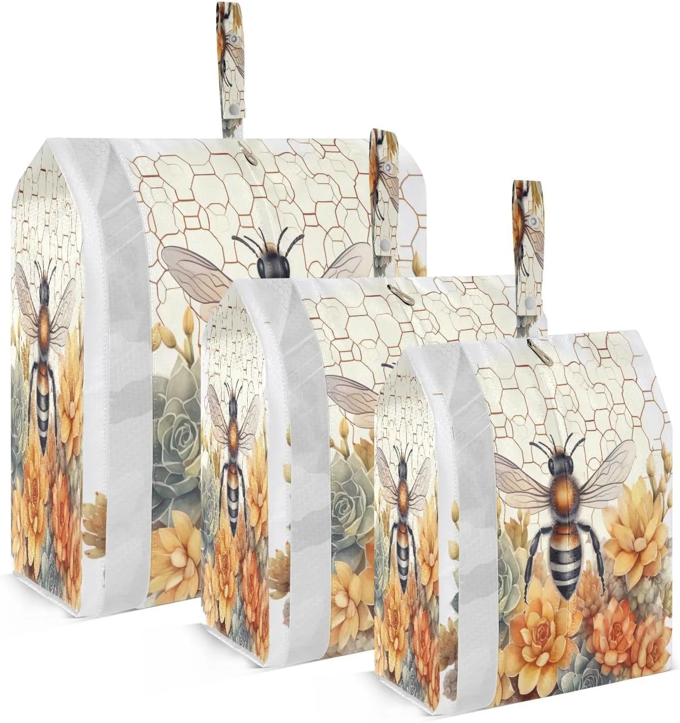 Flower Watercolor Bees Packing Cubes for Travel 3 Set Travel Compression Bags Luggage Cubes for Travel Accessories