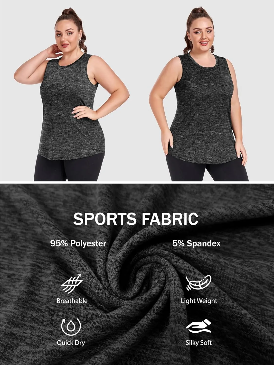FOREYOND Plus Size Workout Tank Tops for Womens Lightweight Tank Tops Sleeveless Athletic Running Yoga Shirts