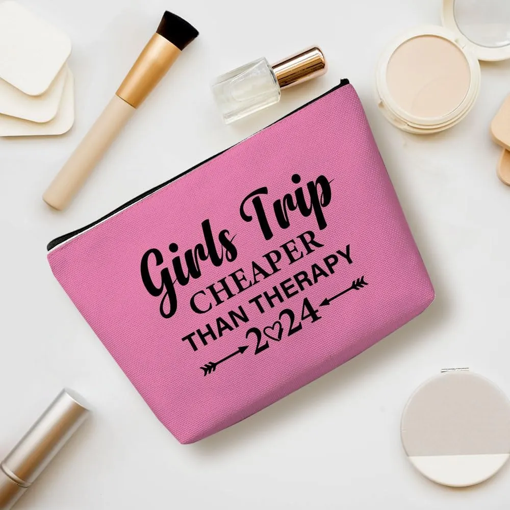 Funny Girls Trip 2024 Makeup Bag, Bestie Gifts Best Friend Cosmetic Bag for Women Bridesmaid Bride Sister Girls Trip Favors Weekender Birthday Christmas Bachelorette Party Friendship Gifts Pink