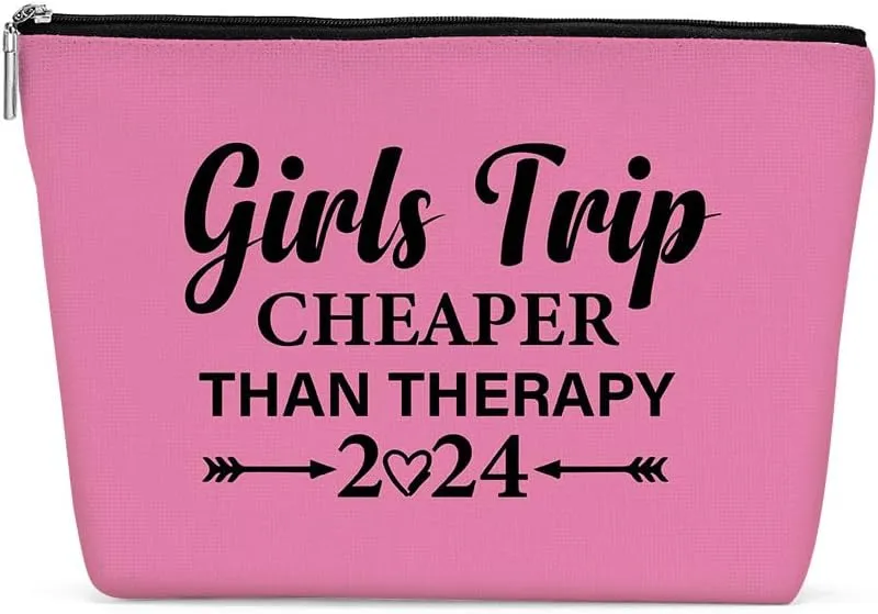 Funny Girls Trip 2024 Makeup Bag, Bestie Gifts Best Friend Cosmetic Bag for Women Bridesmaid Bride Sister Girls Trip Favors Weekender Birthday Christmas Bachelorette Party Friendship Gifts Pink