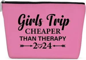Funny Girls Trip 2024 Makeup Bag, Bestie Gifts Best Friend Cosmetic Bag for Women Bridesmaid Bride Sister Girls Trip Favors Weekender Birthday Christmas Bachelorette Party Friendship Gifts Pink