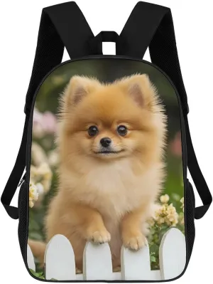 Funny Pomeranian Dog 17 Inch Shoulder Backpack Fashion Laptop Bag Travel Daypack for Camping Hiking