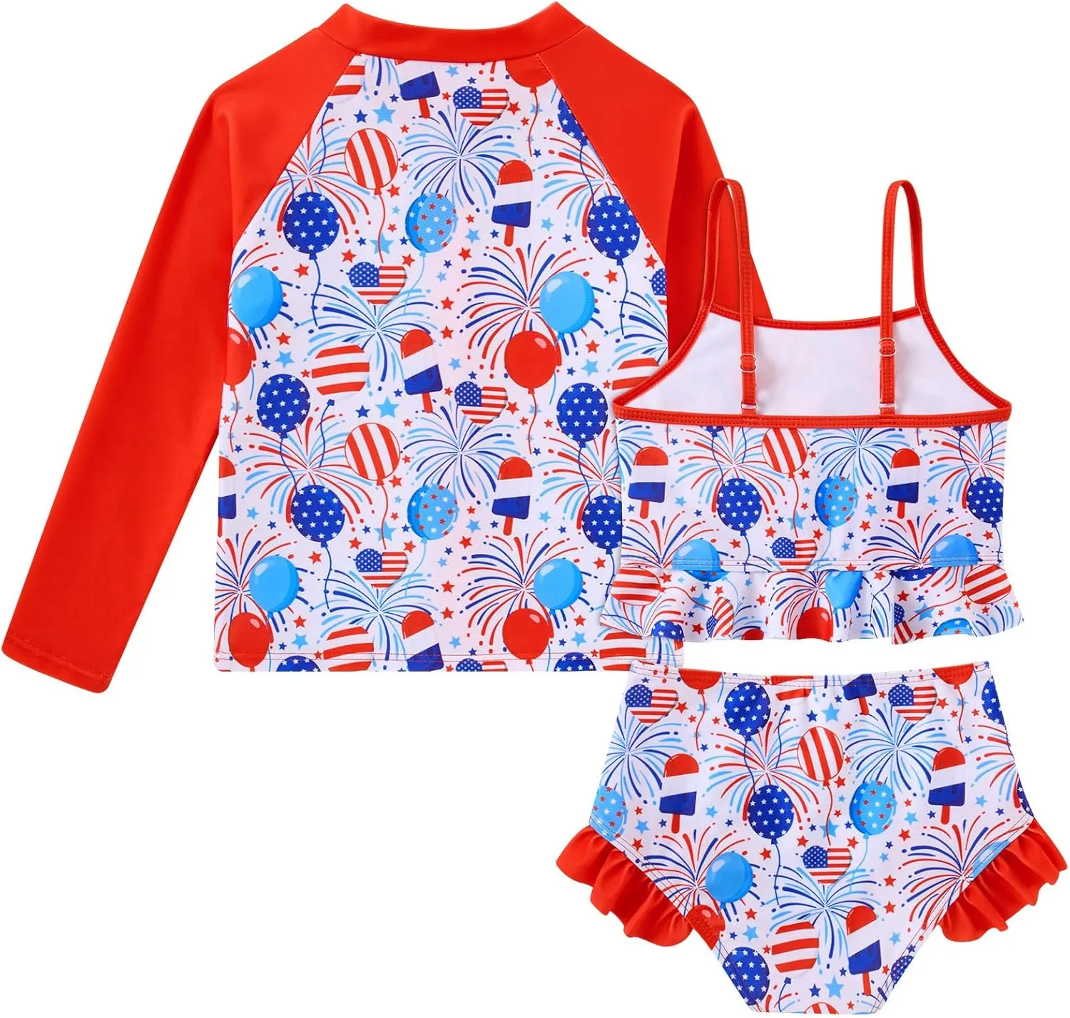 Funnycokid Girls Swimsuit Kids Bathing Suit Rashguard Swimwear Long Sleeve 3 Piece Toddler 3-7 Years