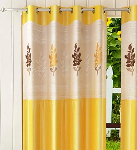 Galaxy Home Decor Floral Net Polyester 7 ft Door Curtains (Yellow) - Pack of 2