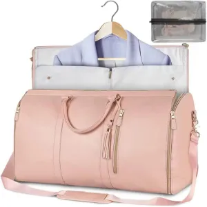 Garment Bags for Travel Convertible Suit Travel Bag Carry on Garment Bag 2 in 1 Foldable PU Leather Duffle Bag with Toiletry Pocket Shoulder Strap and Shoes Compartment