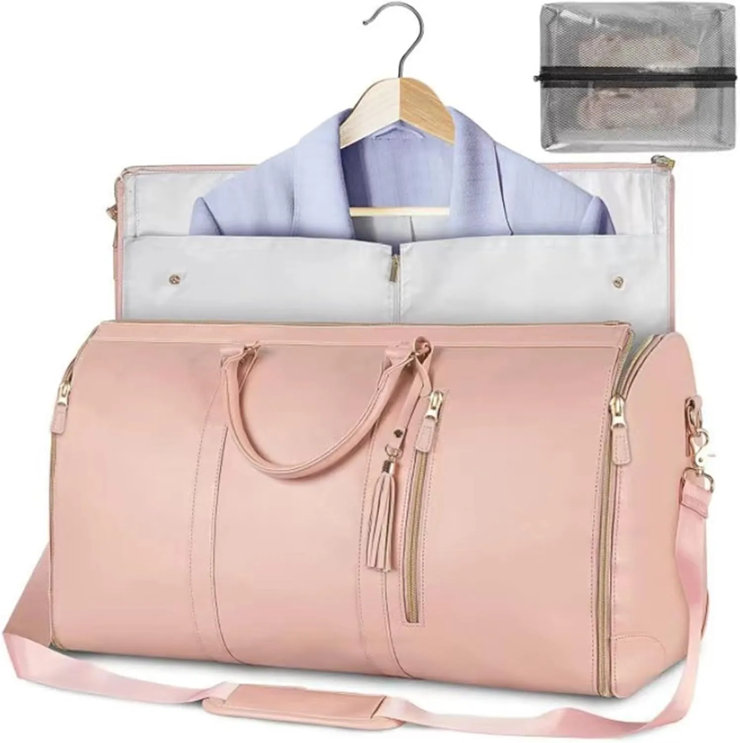 Garment Bags for Travel Convertible Suit Travel Bag Carry on Garment Bag 2 in 1 Foldable PU Leather Duffle Bag with Toiletry Pocket Shoulder Strap and Shoes Compartment