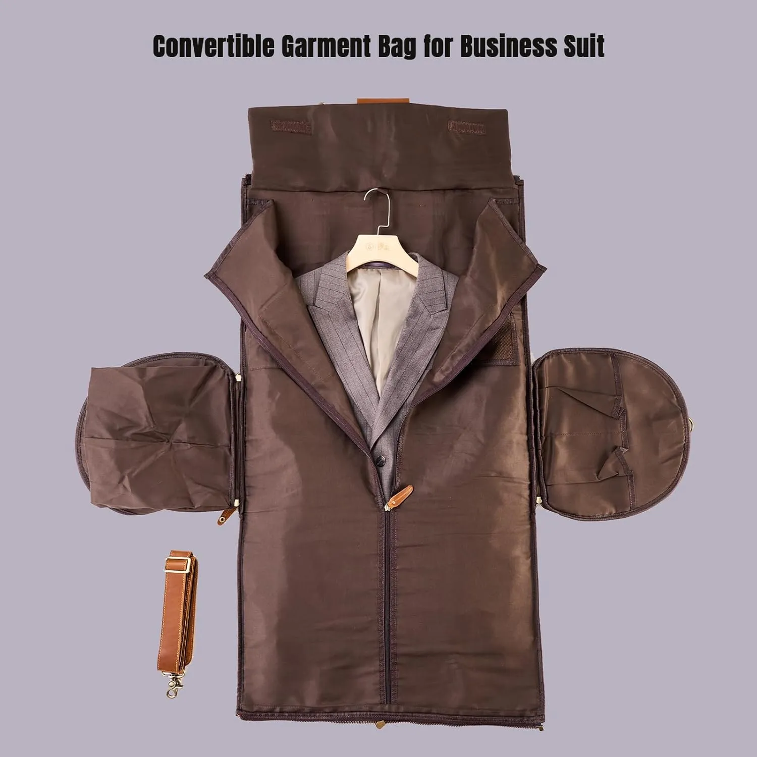 Genuine Leather Convertible Garment Bag with Shoes Compartment Customized Full Grain Leather Carry on Duffle Bag Garment for Men Women Weekender Hanging Business Suitcase for Travel Suit VintageBrown
