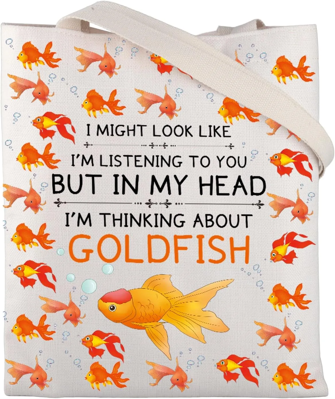 Goldfish Canvas Tote Bag for Women Aesthetic Cute Fish Tote Bag Goldfish Gift Goldfish Lover Gifts Shopping Shoulder Bag