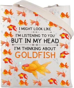 Goldfish Canvas Tote Bag for Women Aesthetic Cute Fish Tote Bag Goldfish Gift Goldfish Lover Gifts Shopping Shoulder Bag