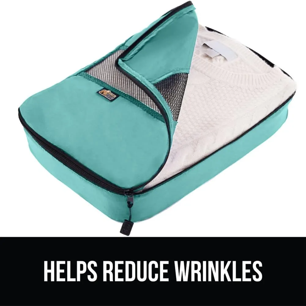 GORILLA GRIP 8 Set Packing Cubes, Travel Essentials for Suitcase, Mesh Organizer Bags for Clothes Toiletries Shoes Laundry, Luggage and Carry On Airplane Accessories, Traveling Must Haves Turquoise