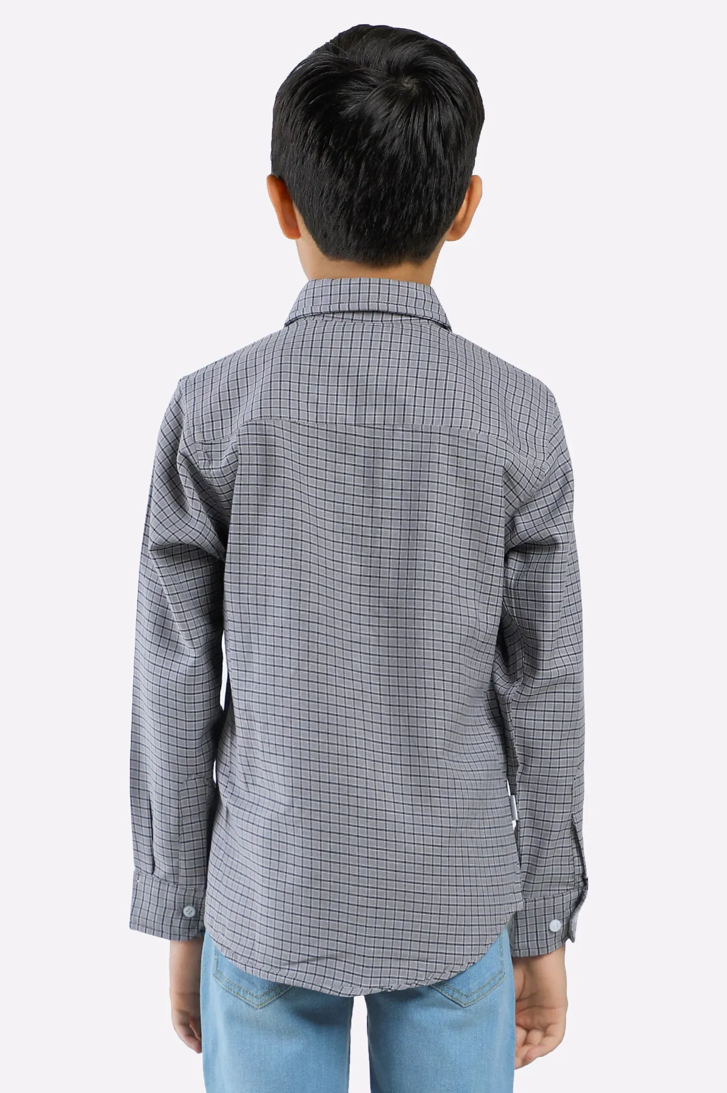 Grey Window Check Casual Shirt