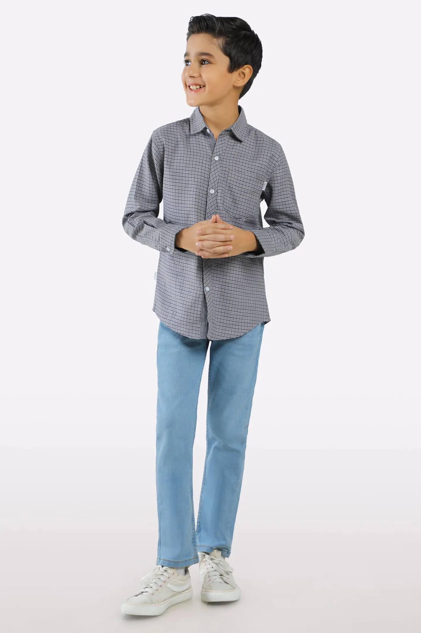 Grey Window Check Casual Shirt
