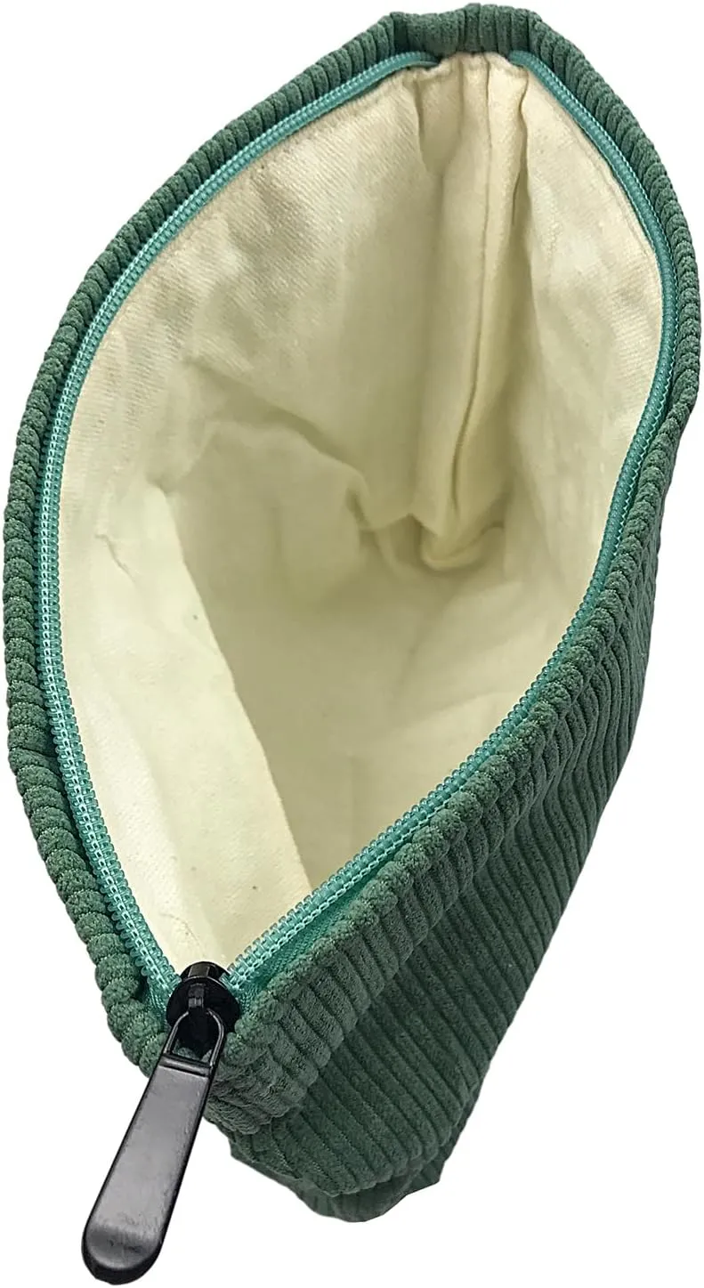 GUTGNK Corduroy Ladies Cosmetic Bag, Large Capacity Canvas Cosmetic Bag Travel Toiletry Bag Accessories Organizer, Grass Green