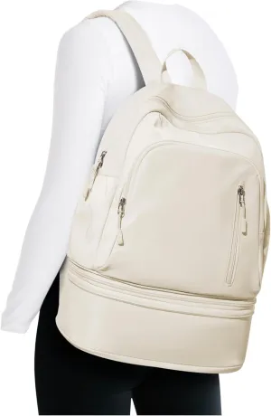 Gym Backpack for Women with Shoes Compartment, waterproof Sports Backpack with Dry Wet Separated Pocket, Cheer Sports Backpack Set, Gym Bags for Fitness Yoga Travel, Beige