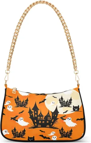 Halloween Spooky Castle Orange Hand Bags for Women, Crossbody Bags