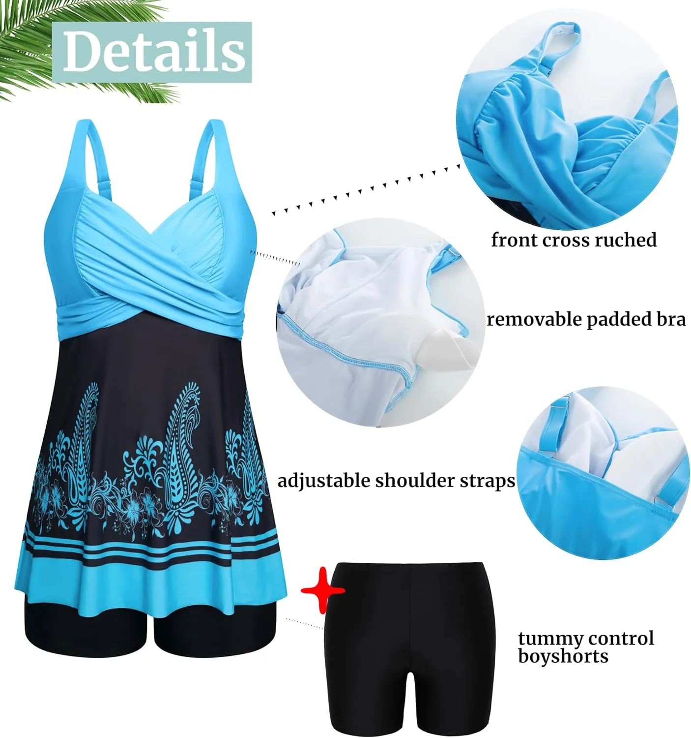Hanna Nikole Women's Plus Size Tankini Swimsuits Twist Front Two Piece Bathing Suits with Shorts