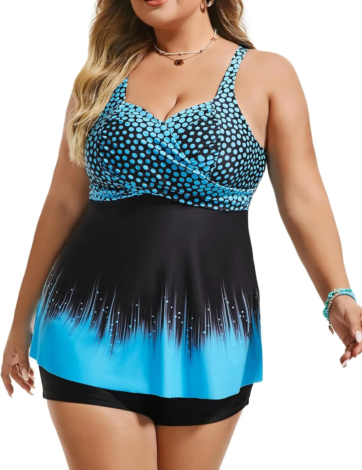 Hanna Nikole Women's Plus Size Tankini Swimsuits Twist Front Two Piece Bathing Suits with Shorts